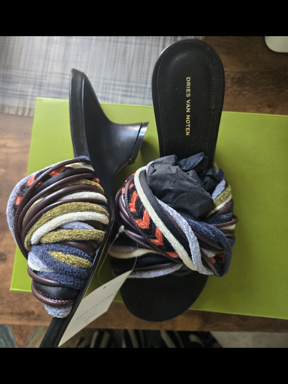 Dries Van Noten Black Mule with Multicolor Braided Straps